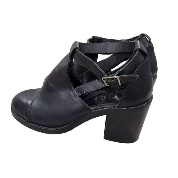 Office London Cutout Black Chunky Heel Booties Ankle Leather Sz 39 - Picture 2 of 6